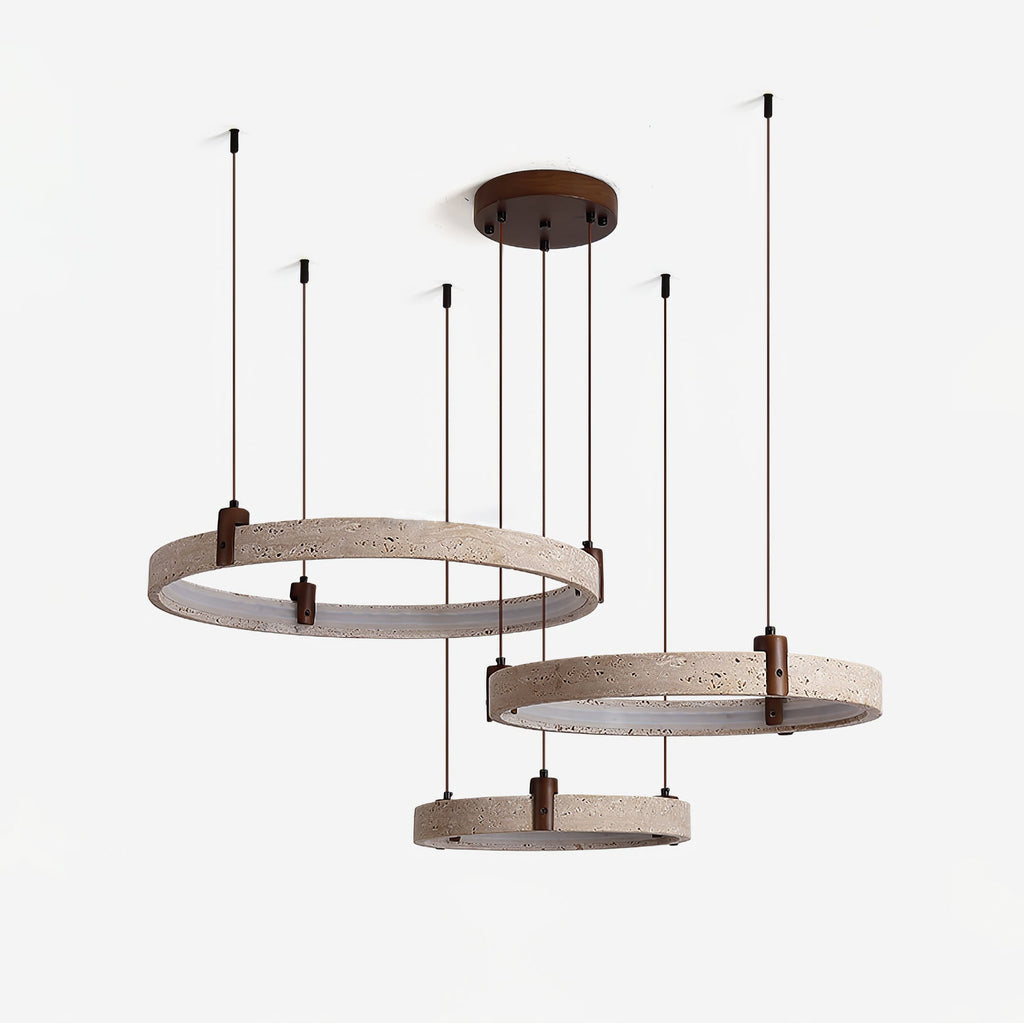 Lustre moderne Wright en Travertin jaune et noyer bois