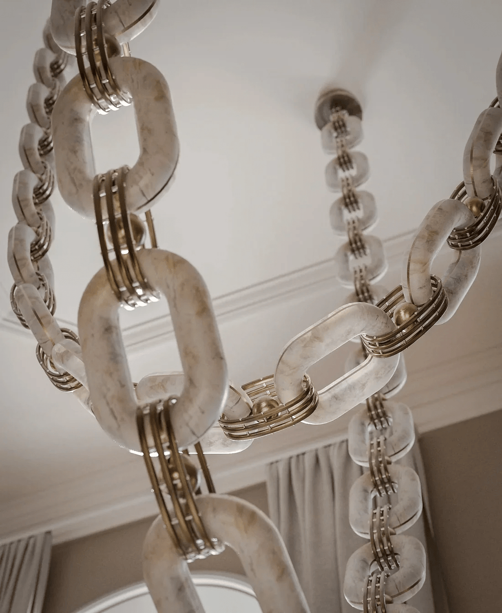 Lustre moderne Line en Albâtre Or et blanc