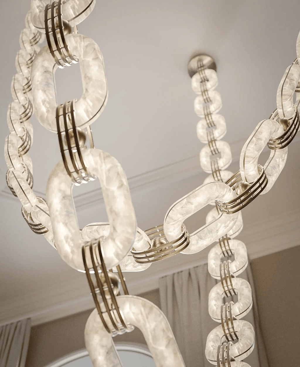 Lustre moderne Line en Albâtre Or et blanc