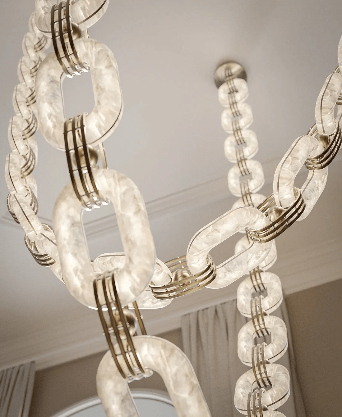 Lustre moderne Line en Albâtre Or et blanc