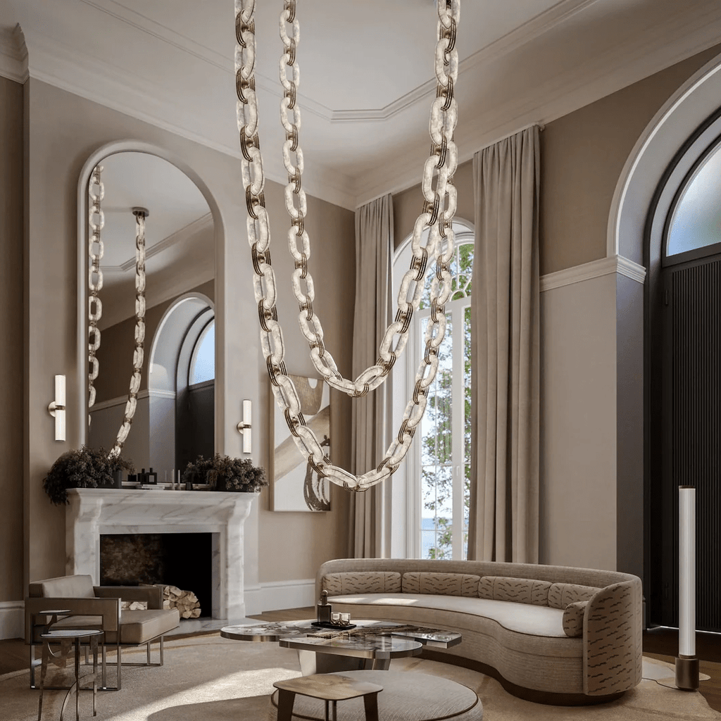 Lustre moderne Line en Albâtre Or et blanc