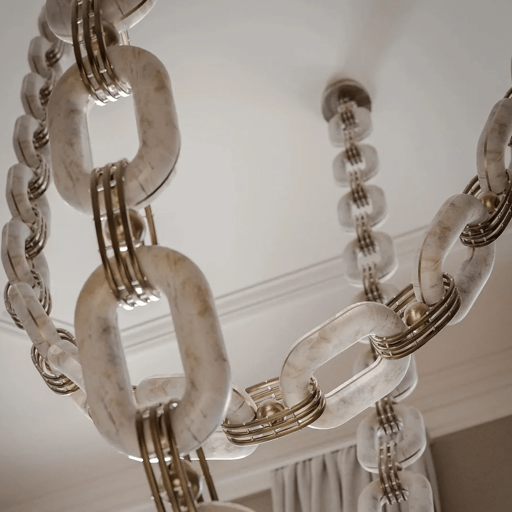 Lustre moderne Line en Albâtre Or et blanc