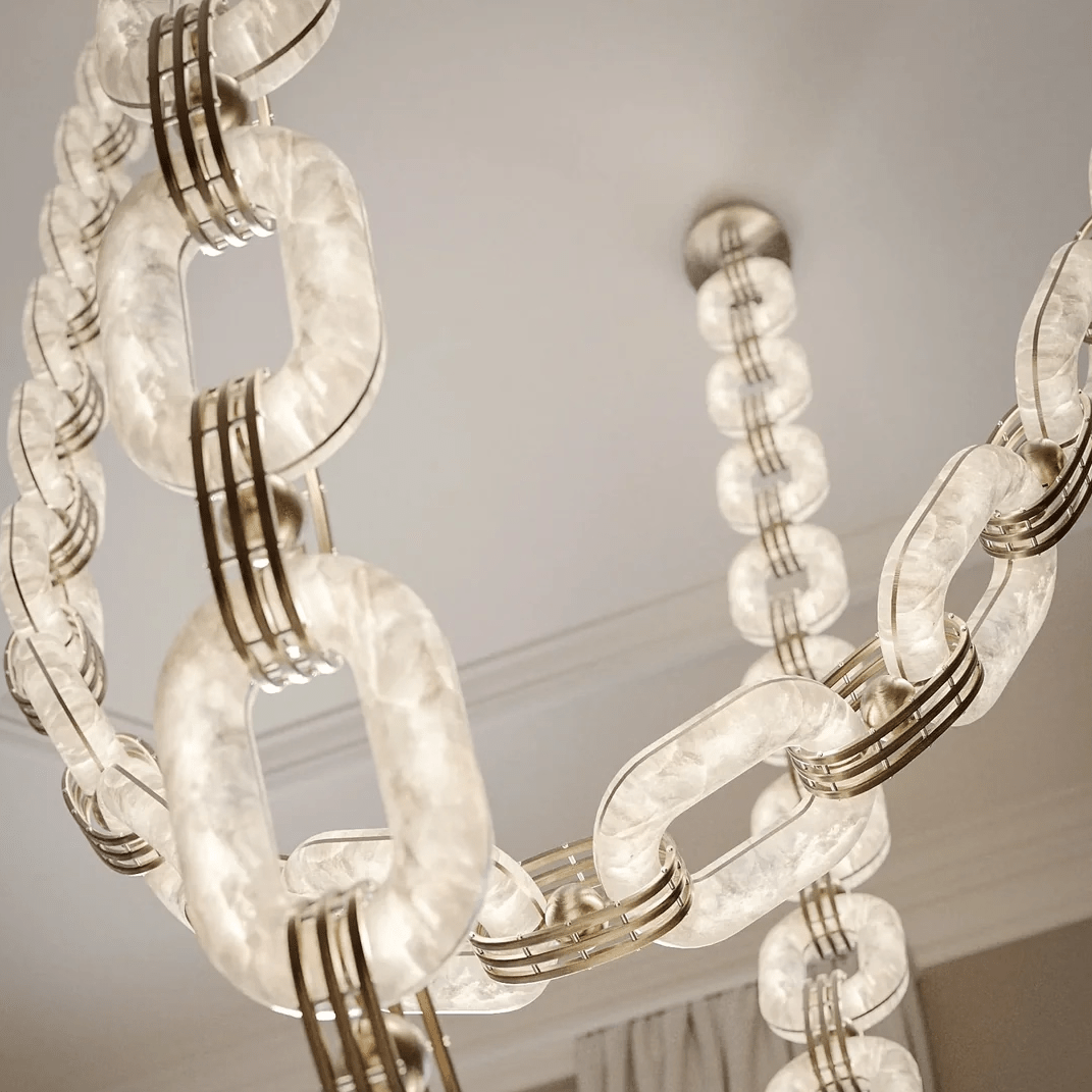 Lustre moderne Line en Albâtre Or et blanc
