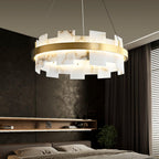 Lustre moderne Tobin en Albâtre Laiton et blanc