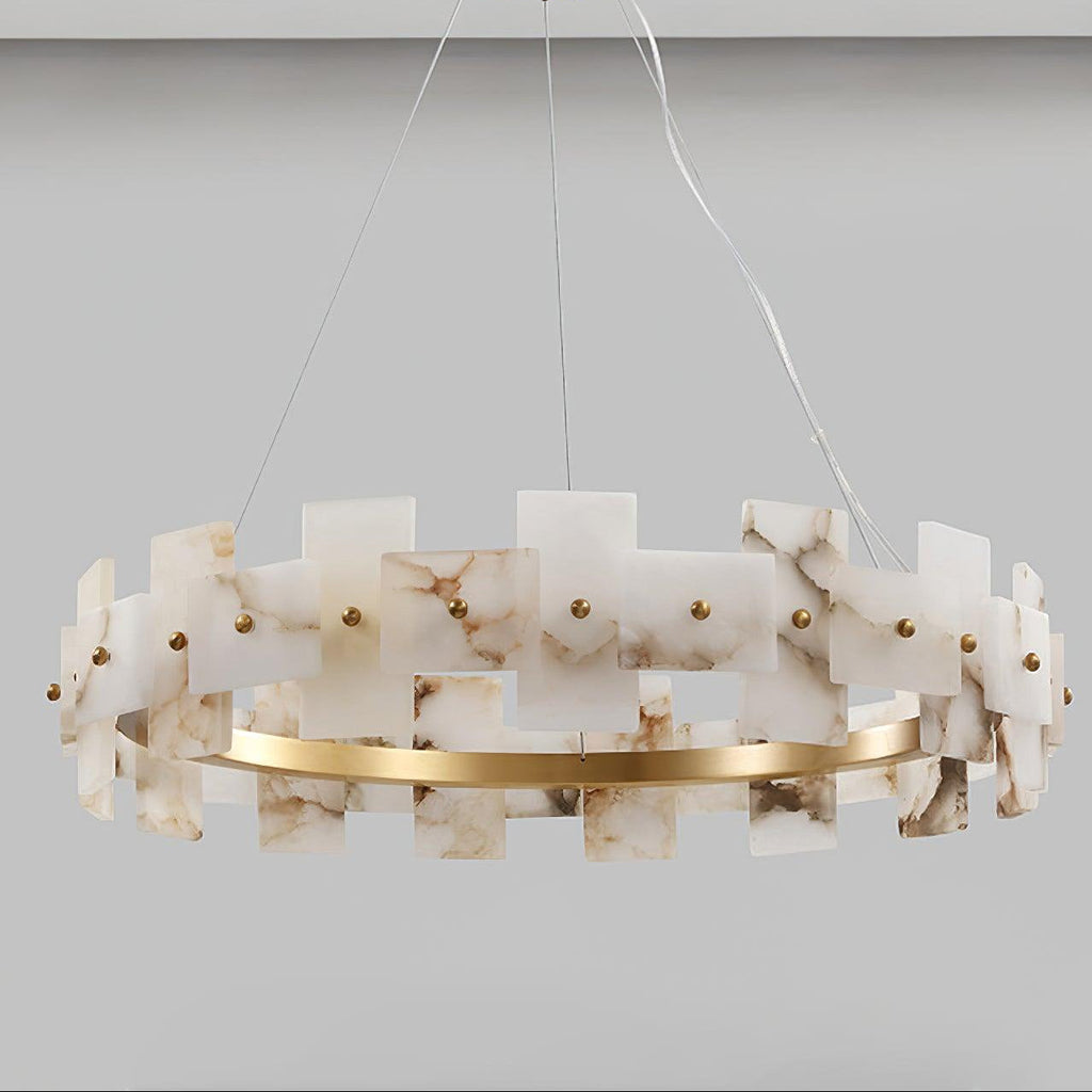 Lustre moderne Tobin en Albâtre Laiton et blanc