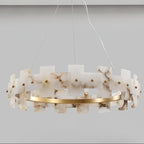 Lustre moderne Tobin en Albâtre Laiton et blanc