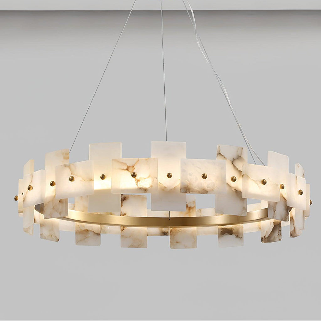Lustre moderne Tobin en Albâtre Laiton et blanc