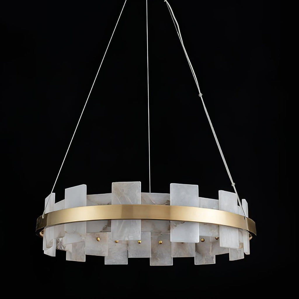 Lustre moderne Tobin en Albâtre Laiton et blanc