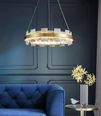 Lustre moderne Tobin en Albâtre Laiton et blanc