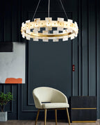 Lustre moderne Tobin en Albâtre Laiton et blanc