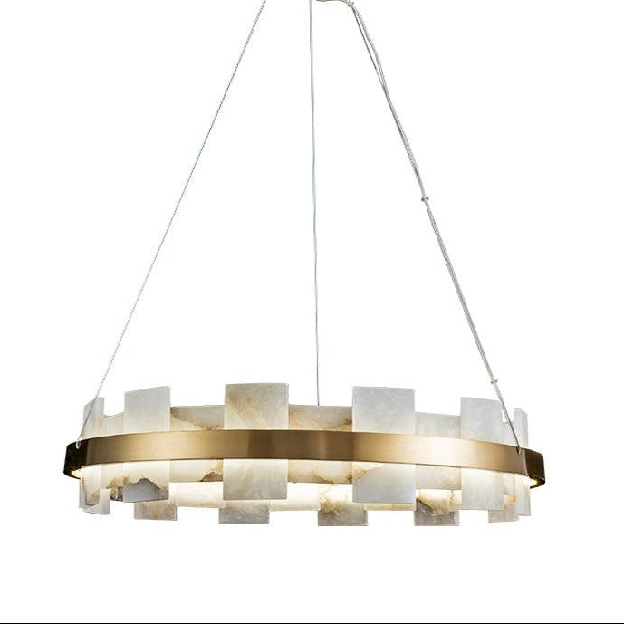 Lustre moderne Tobin en Albâtre Laiton et blanc