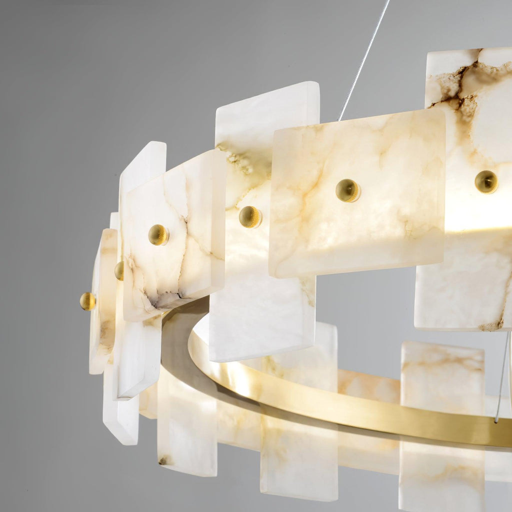 Lustre moderne Tobin en Albâtre Laiton et blanc