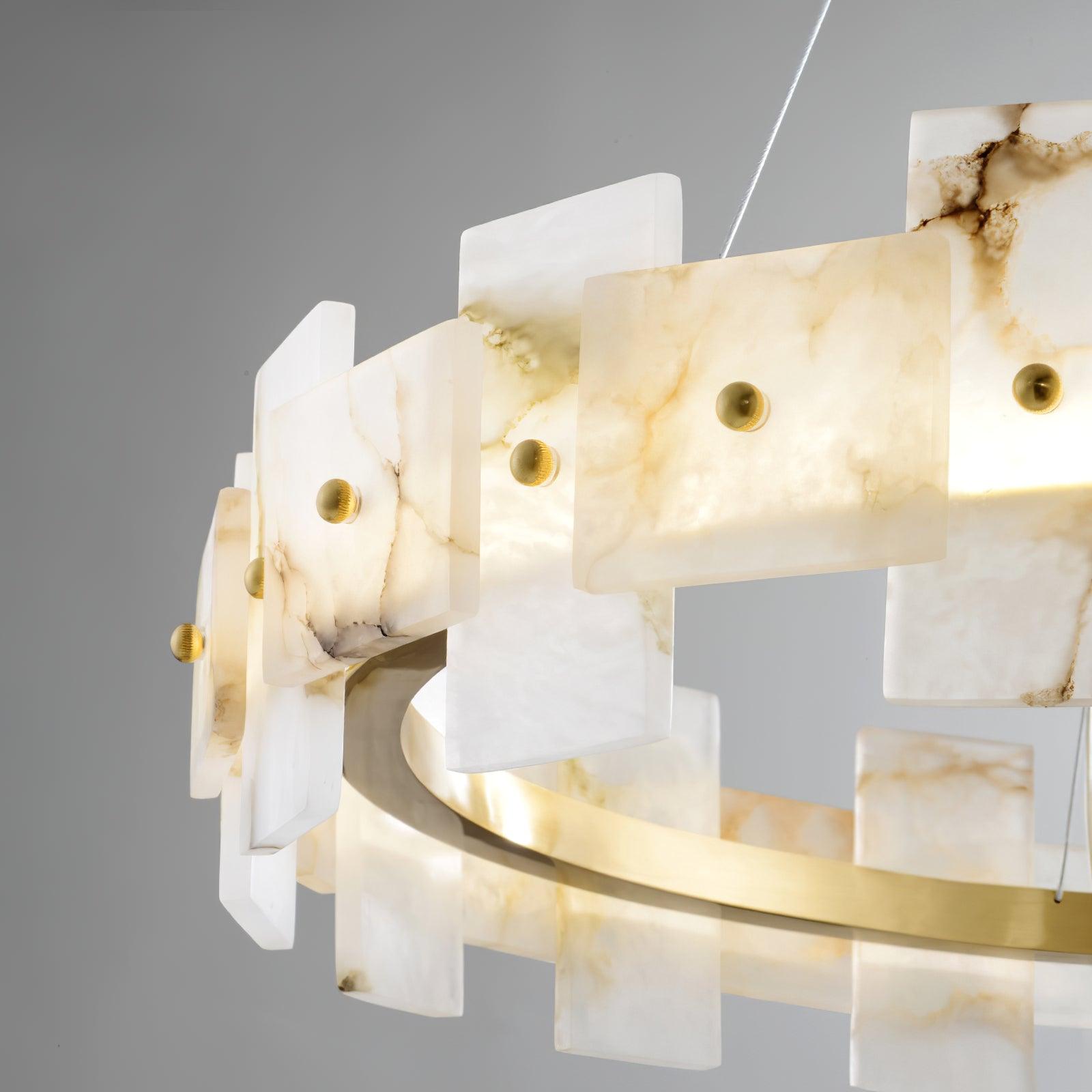 Lustre moderne Tobin en Albâtre Laiton et blanc