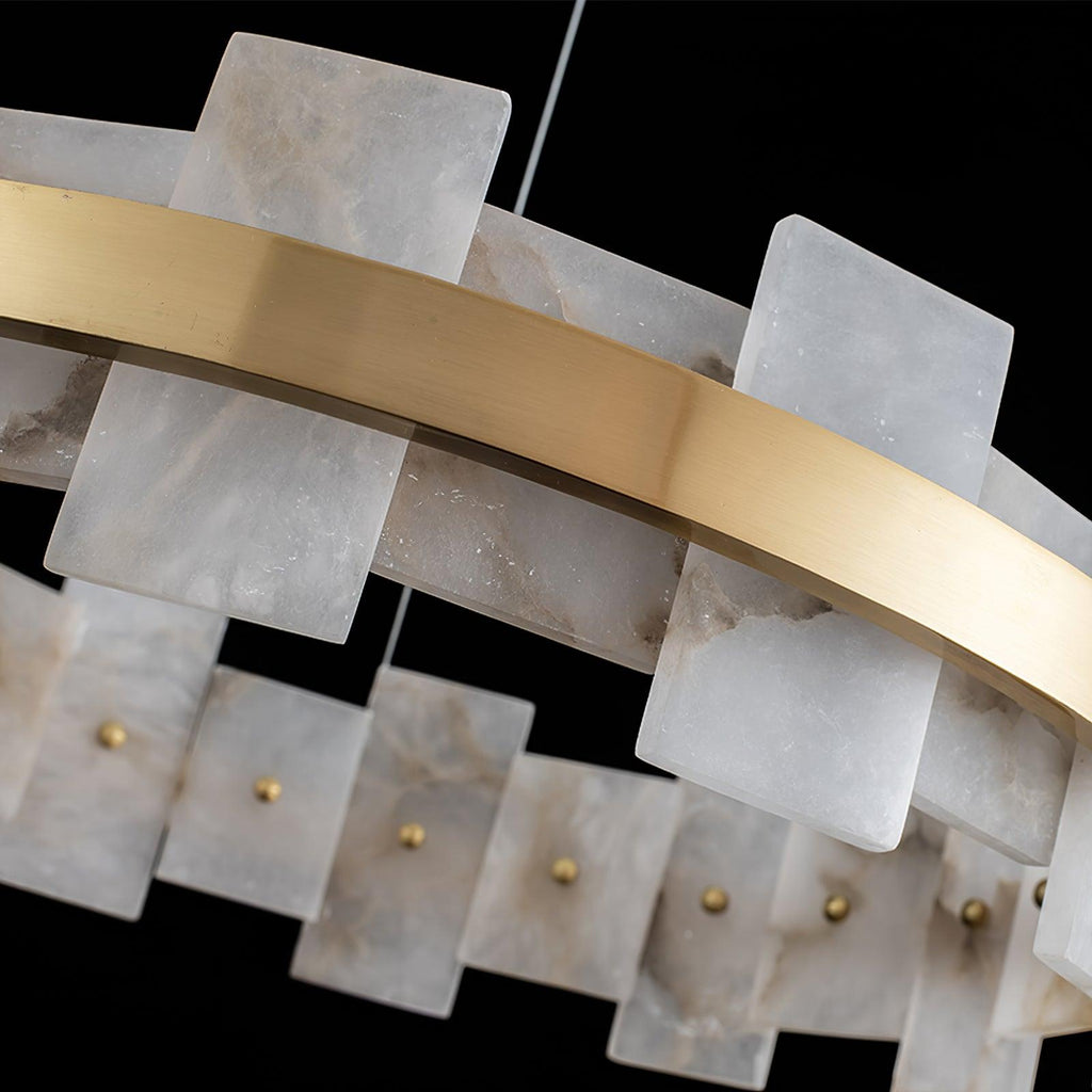 Lustre moderne Tobin en Albâtre Laiton et blanc