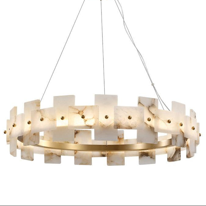 Lustre moderne Tobin en Albâtre Laiton et blanc