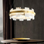 Lustre moderne Tobin en Albâtre Laiton et blanc