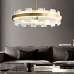 Lustre moderne Tobin en Albâtre Laiton et blanc