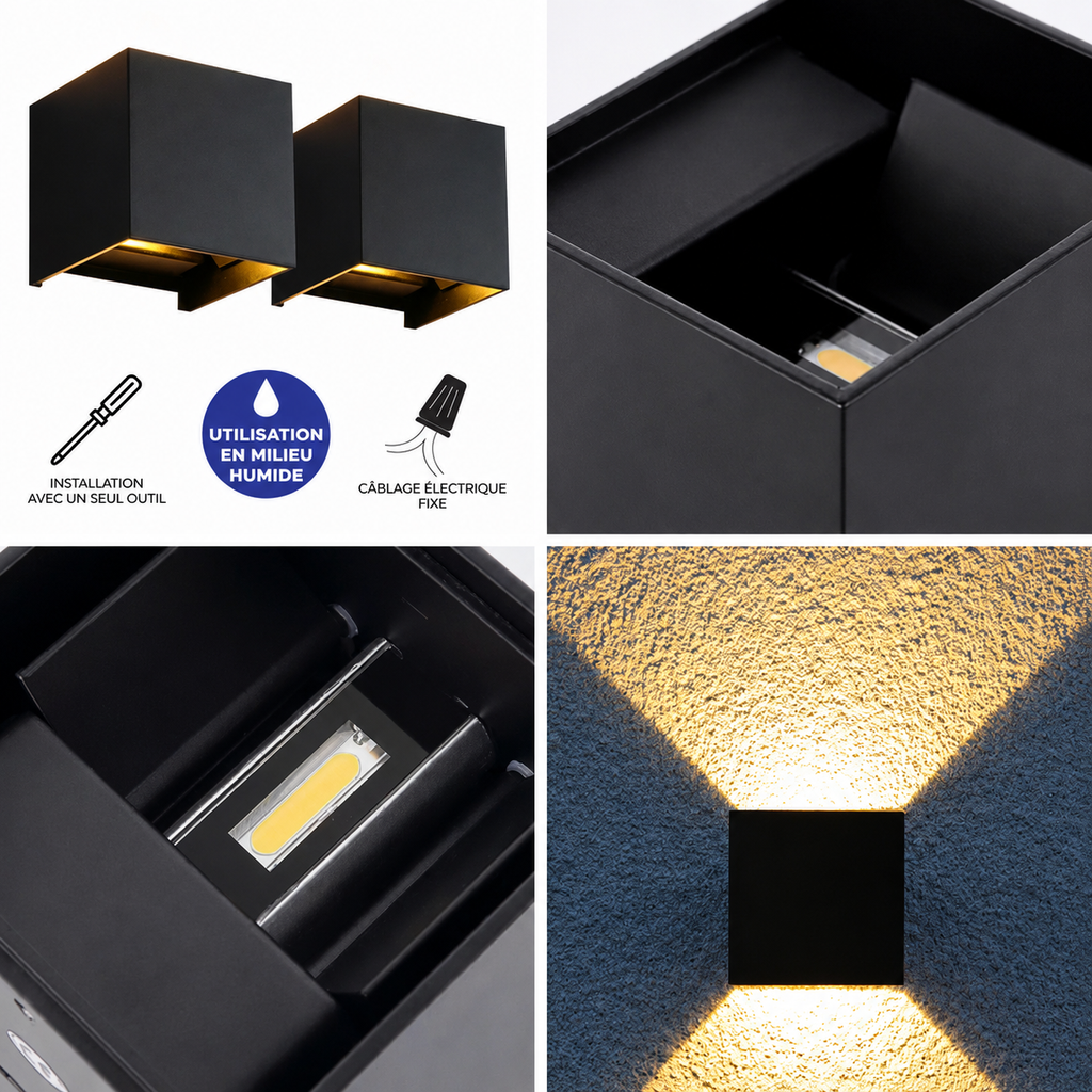 Applique Extérieur LED Cube Double Faisceau