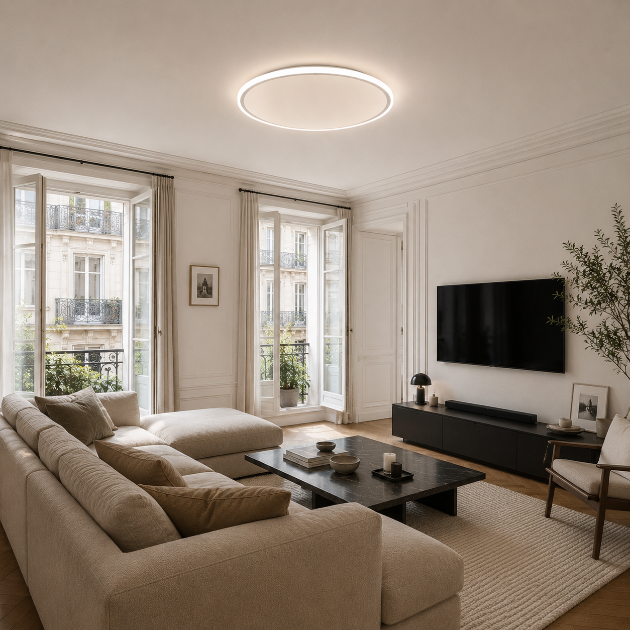 Plafonnier LED Scandinave Aapo Rond en Métal Blanc