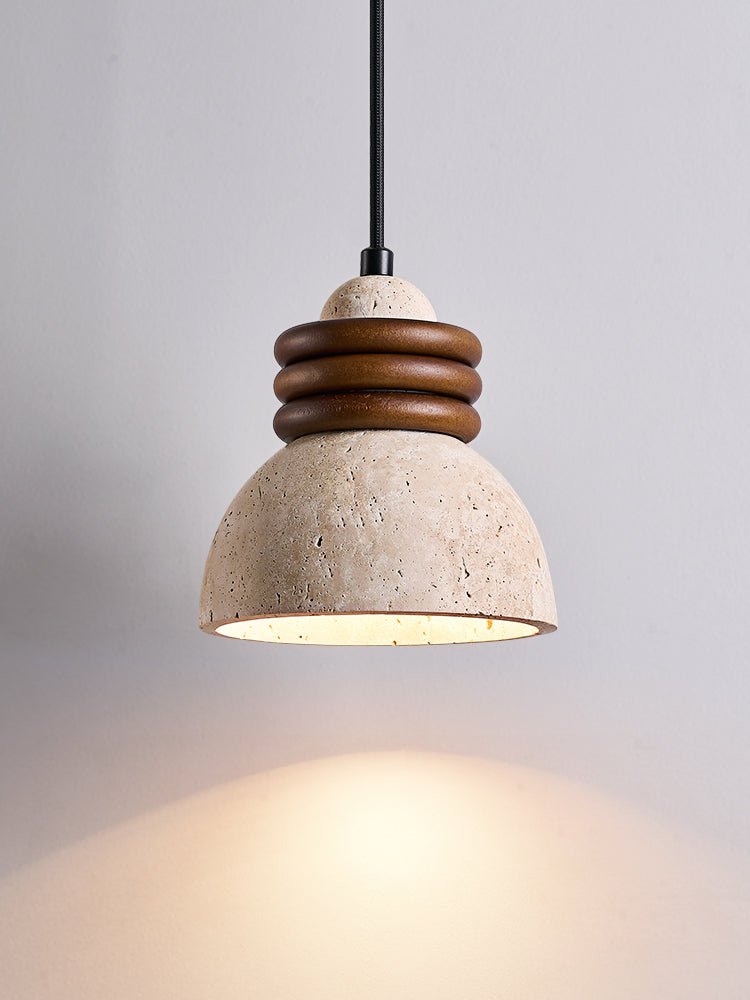 Suspension moderne Earl en Noyer et travertin jaune