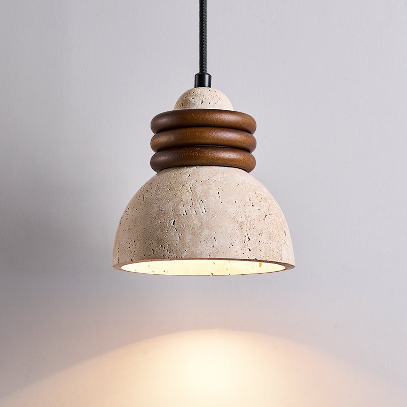 Suspension moderne Earl en Noyer et travertin jaune