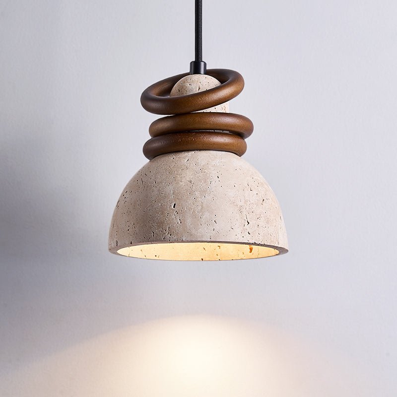 Suspension moderne Earl en Noyer et travertin jaune
