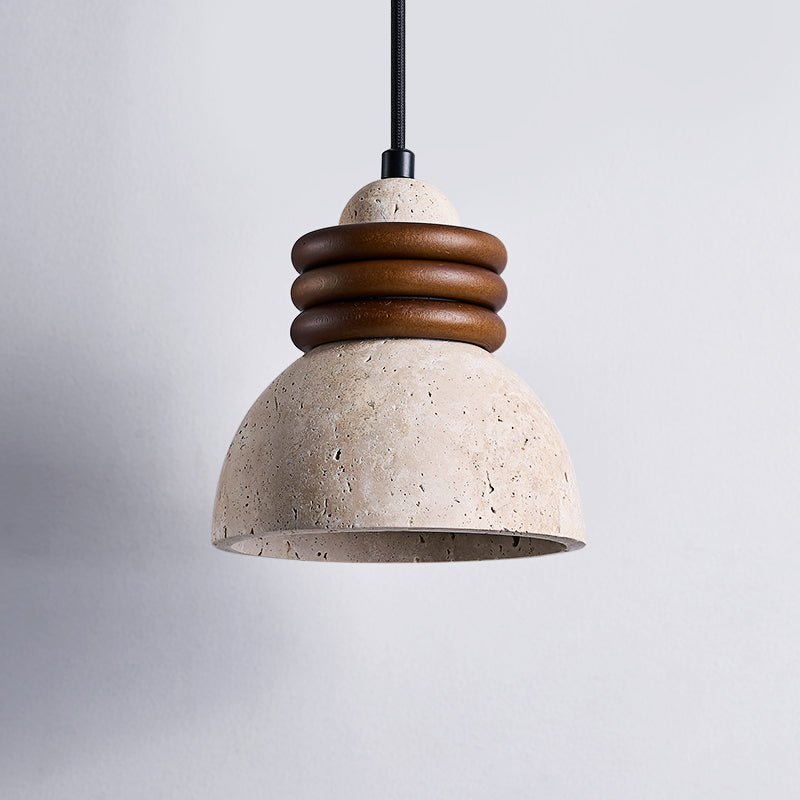 Suspension moderne Earl en Noyer et travertin jaune