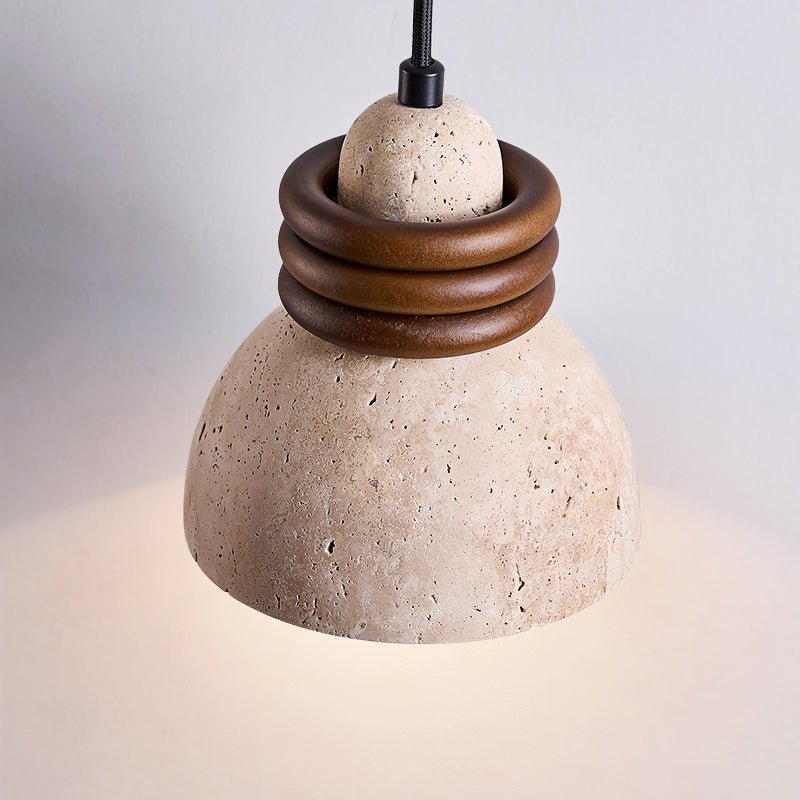 Suspension moderne Earl en Noyer et travertin jaune