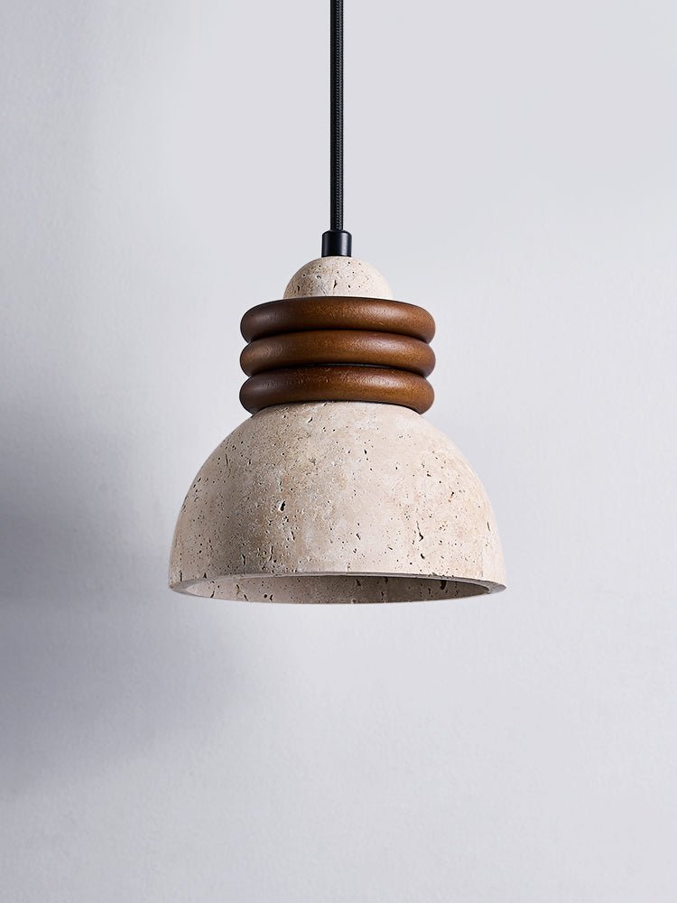 Suspension moderne Earl en Noyer et travertin jaune