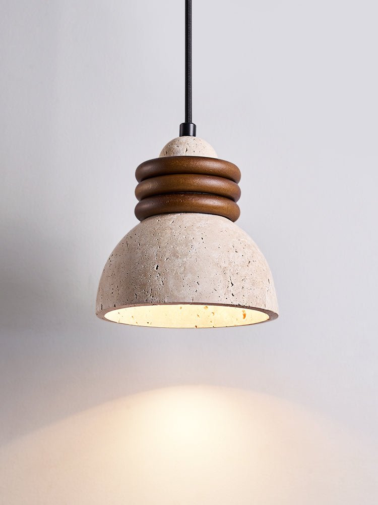 Suspension moderne Earl en Noyer et travertin jaune