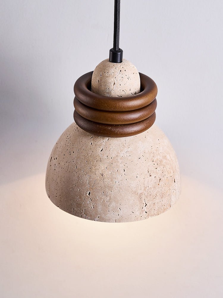 Suspension moderne Earl en Noyer et travertin jaune