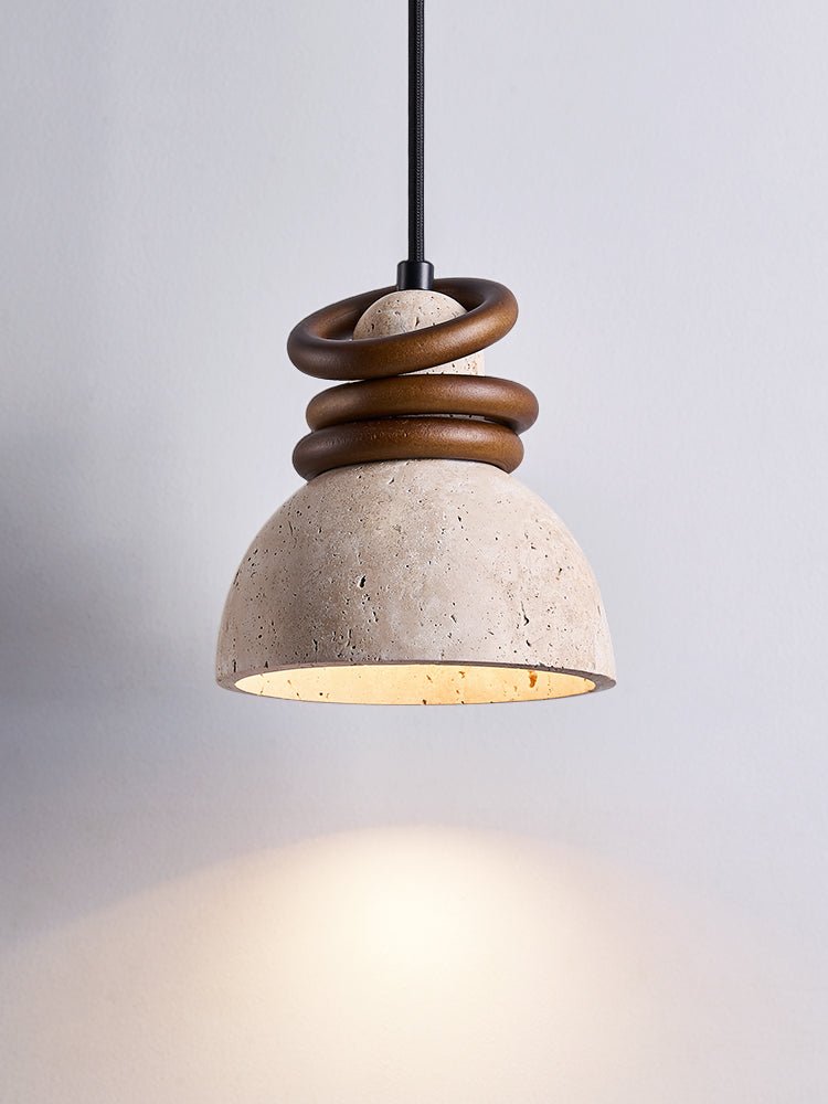 Suspension moderne Earl en Noyer et travertin jaune
