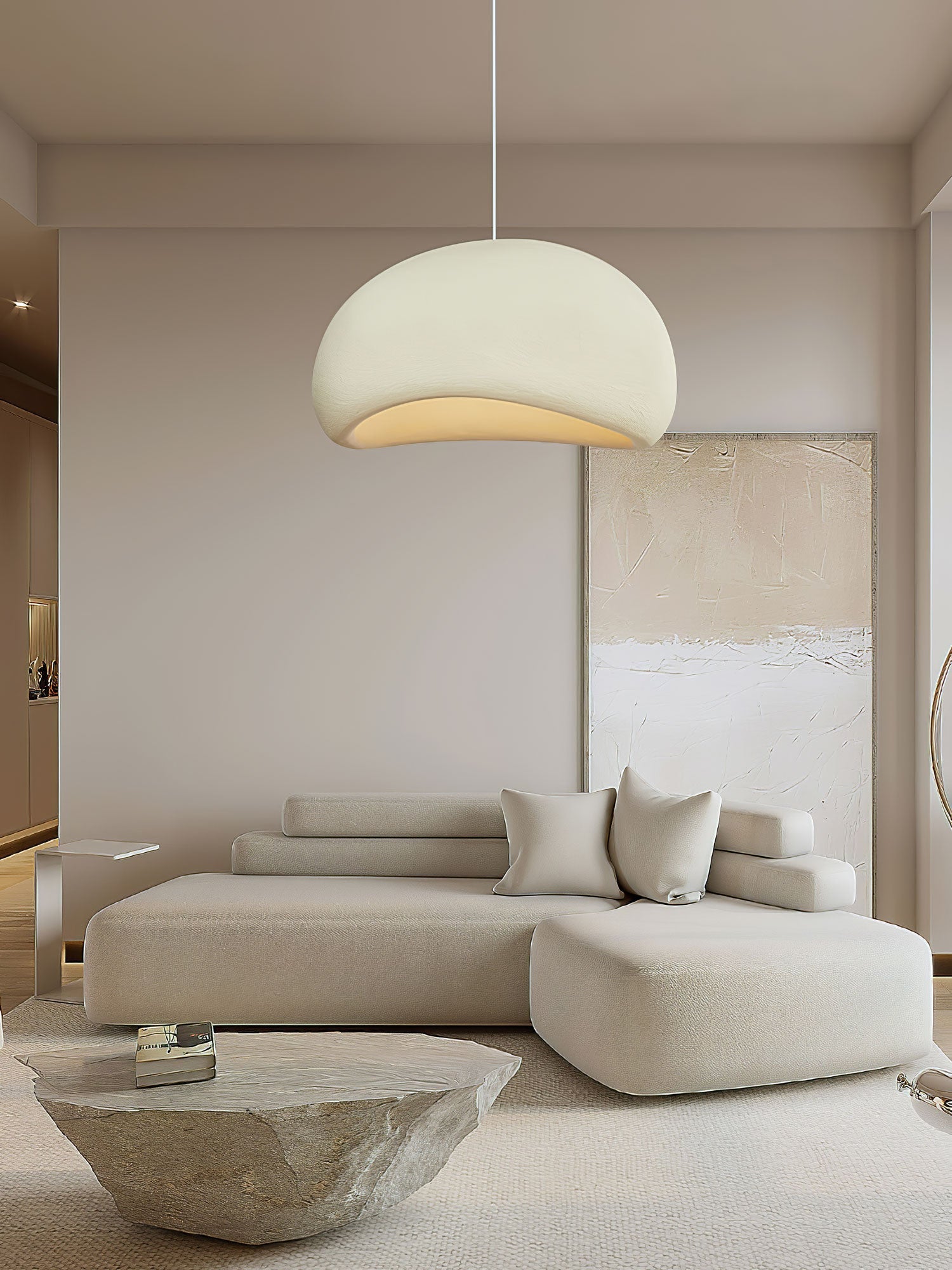 Suspension moderne Greger en Polystyrène blanc câble suspendu