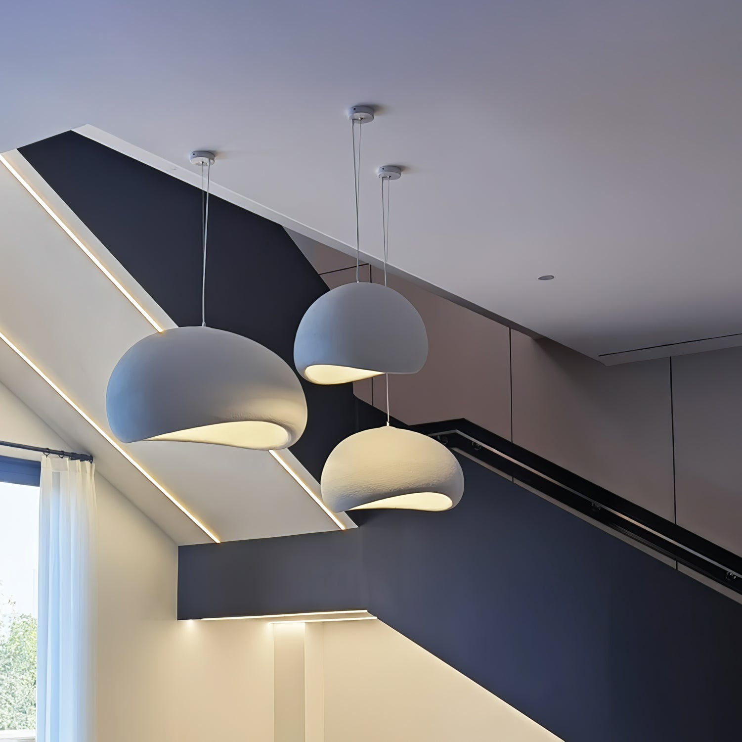 Suspension moderne Greger en Polystyrène blanc câble suspendu