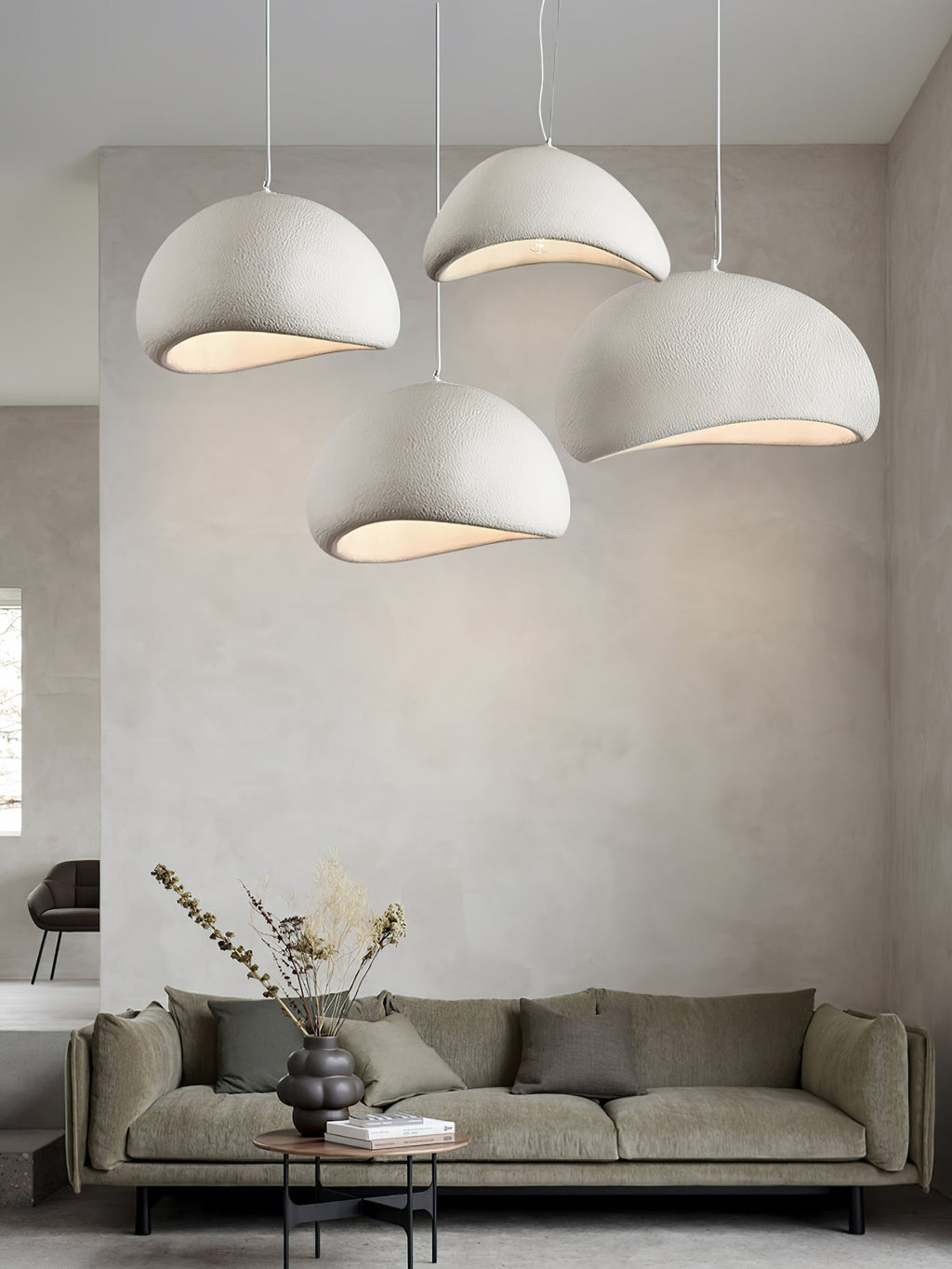 Suspension moderne Greger en Polystyrène blanc câble suspendu