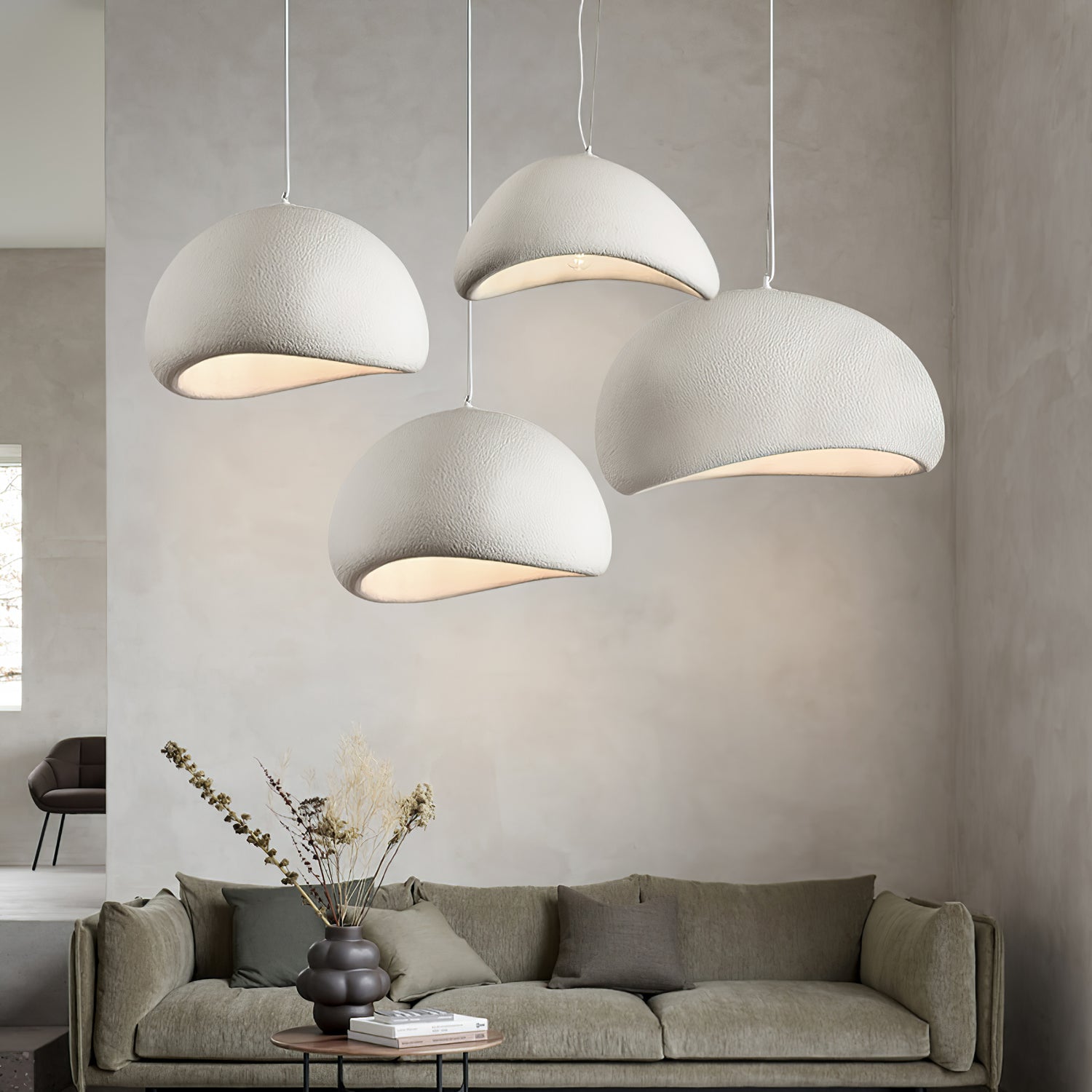 Suspension moderne Greger en Polystyrène blanc câble suspendu
