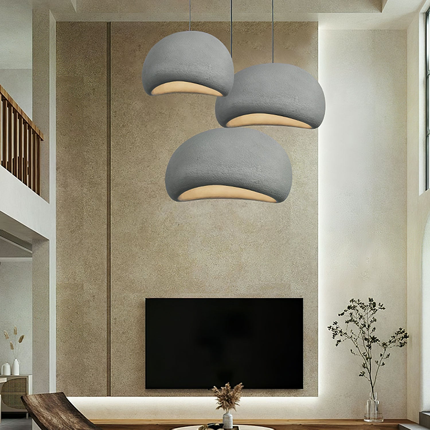 Suspension moderne Greger en Polystyrène blanc câble suspendu