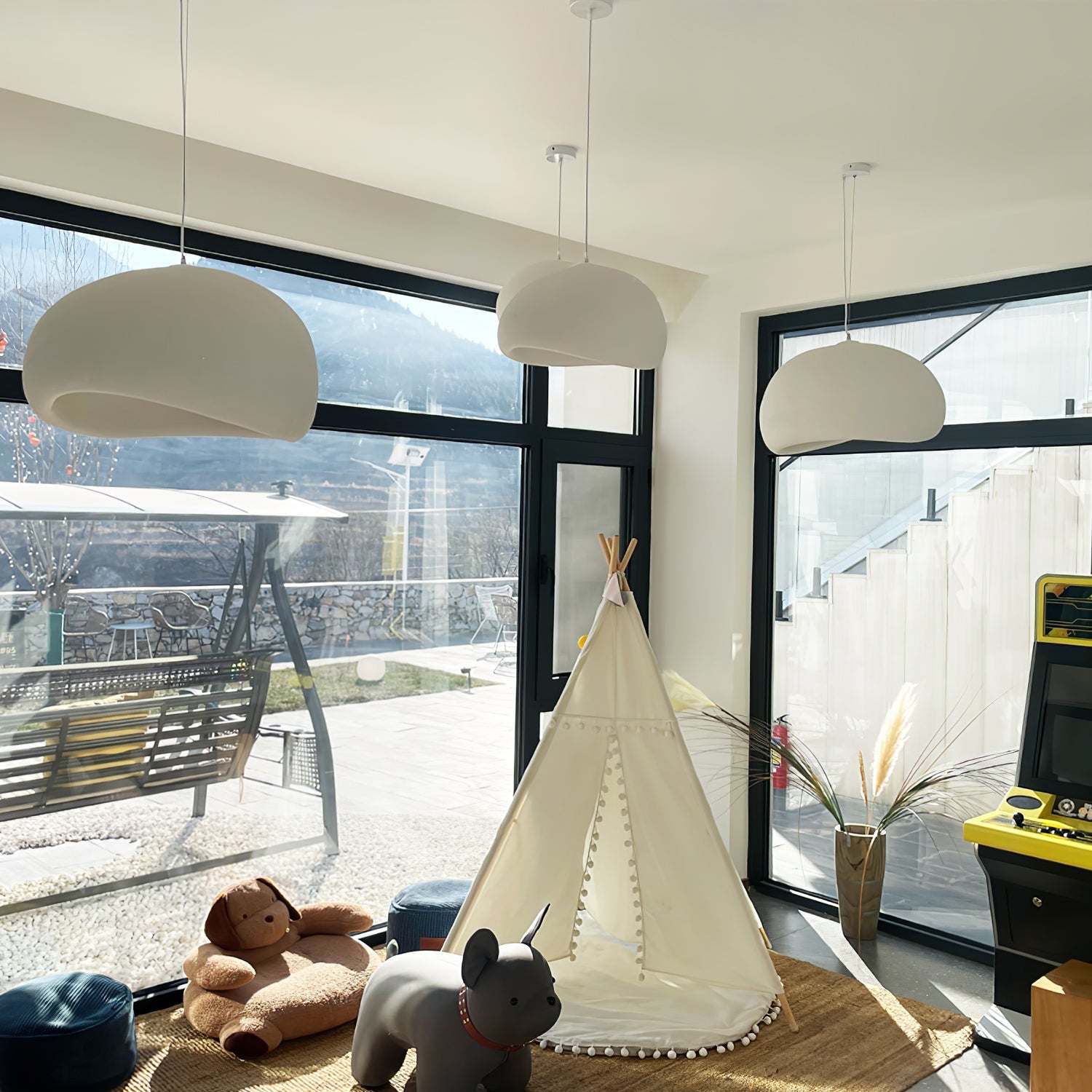 Suspension moderne Greger en Polystyrène noir câble suspendu