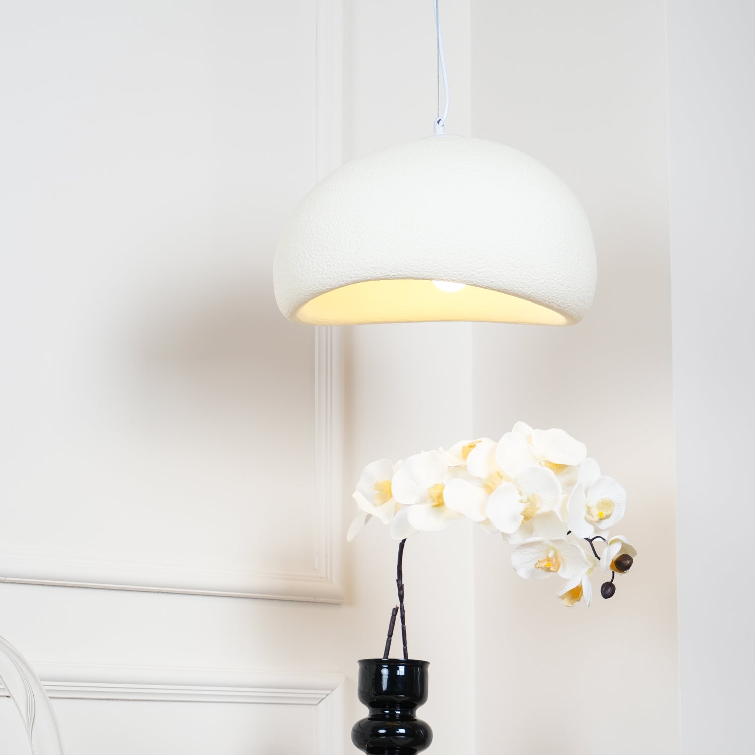Suspension moderne Greger en Polystyrène blanc câble suspendu