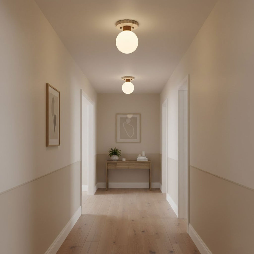 Plafonnier moderne Struan en pierre Travertin jaune et blanc