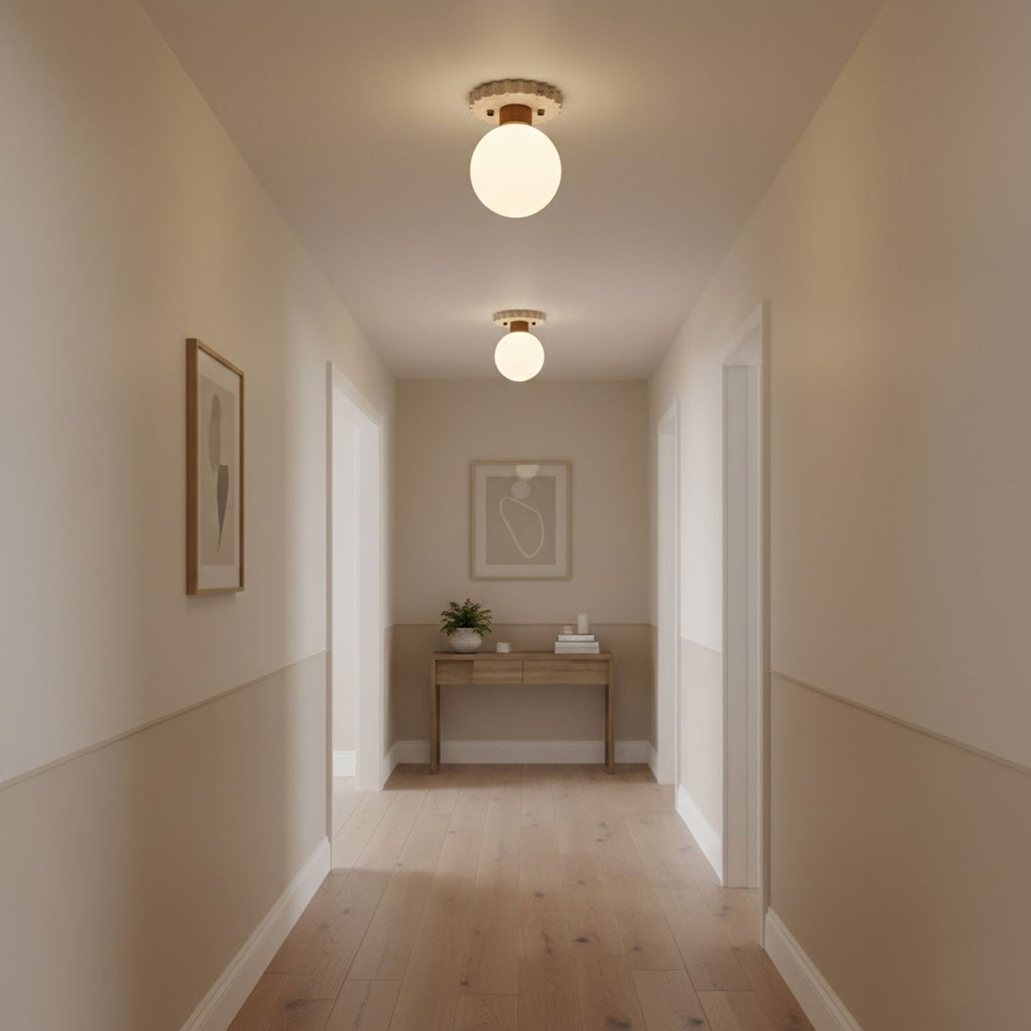 Plafonnier moderne Struan en pierre Travertin jaune et blanc