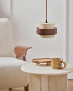 Suspension moderne Karsten en Noyer et travertin jaune
