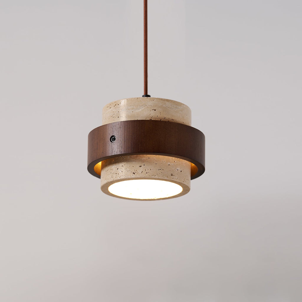 Suspension moderne Karsten en Noyer et travertin jaune