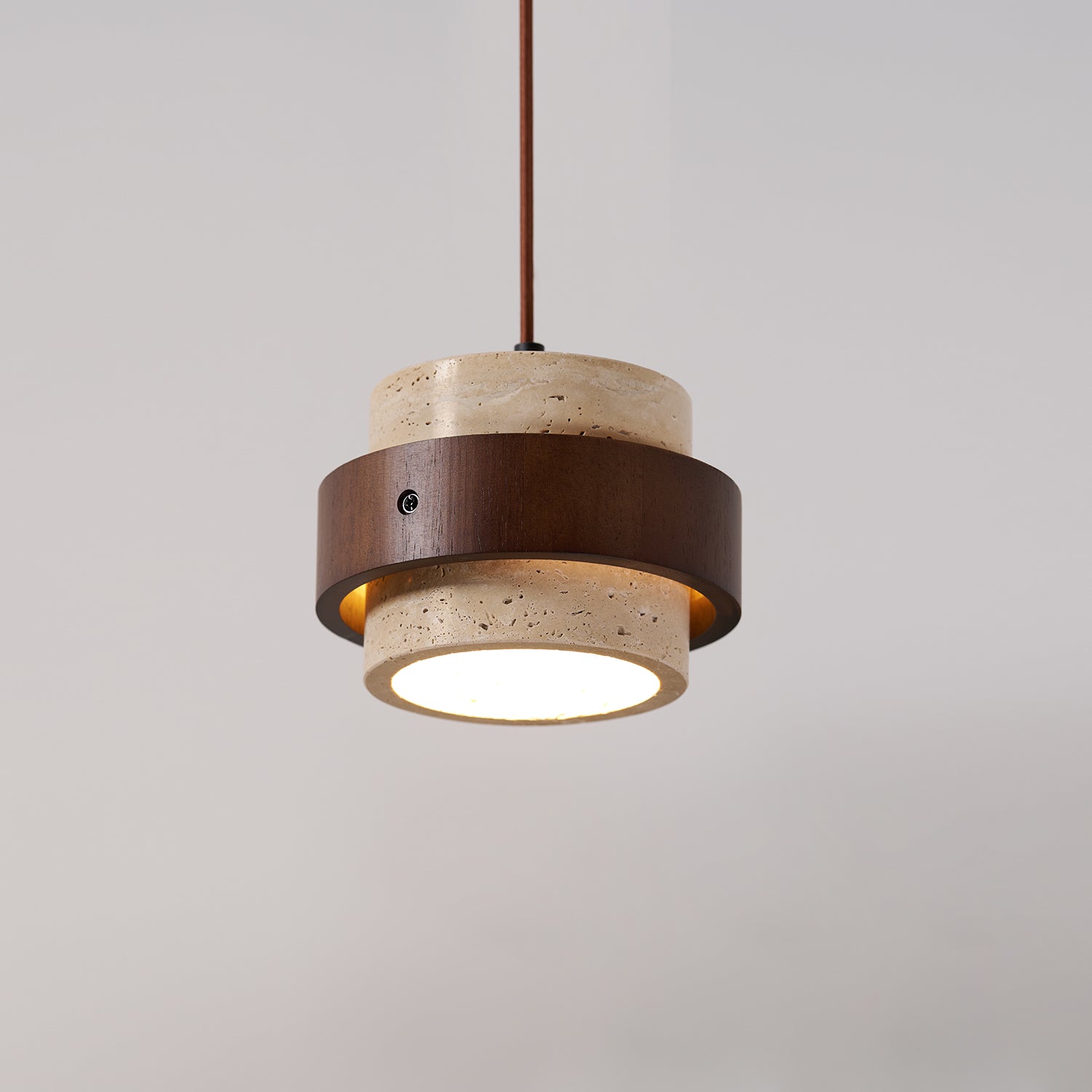 Suspension moderne Karsten en Noyer et travertin jaune