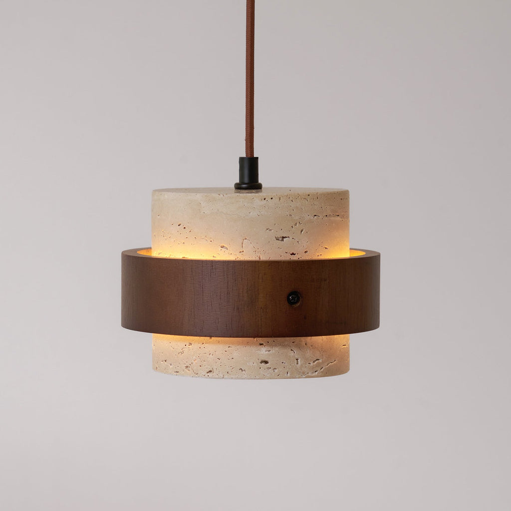 Suspension moderne Karsten en Noyer et travertin jaune