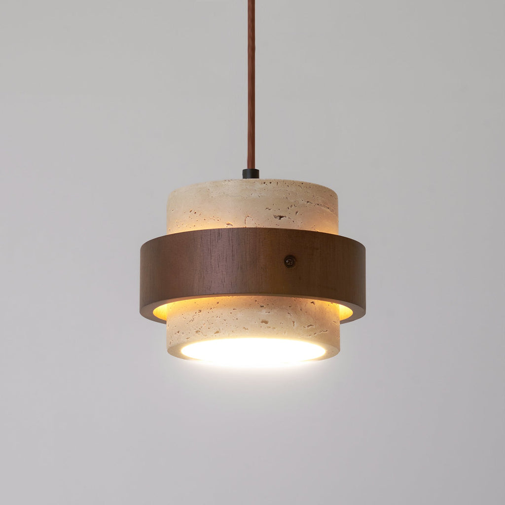 Suspension moderne Karsten en Noyer et travertin jaune