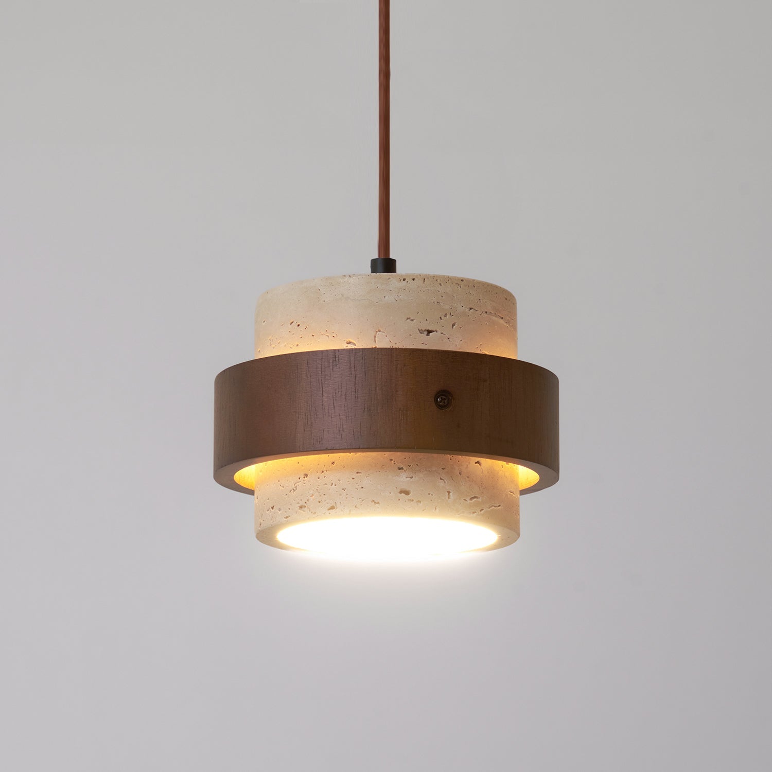 Suspension moderne Karsten en Noyer et travertin jaune