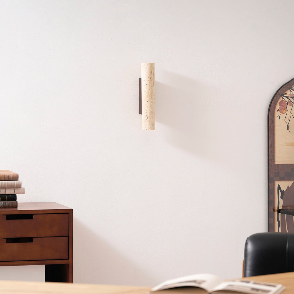 Applique murale moderne Eirikur en Noyer bois et travertin jaune
