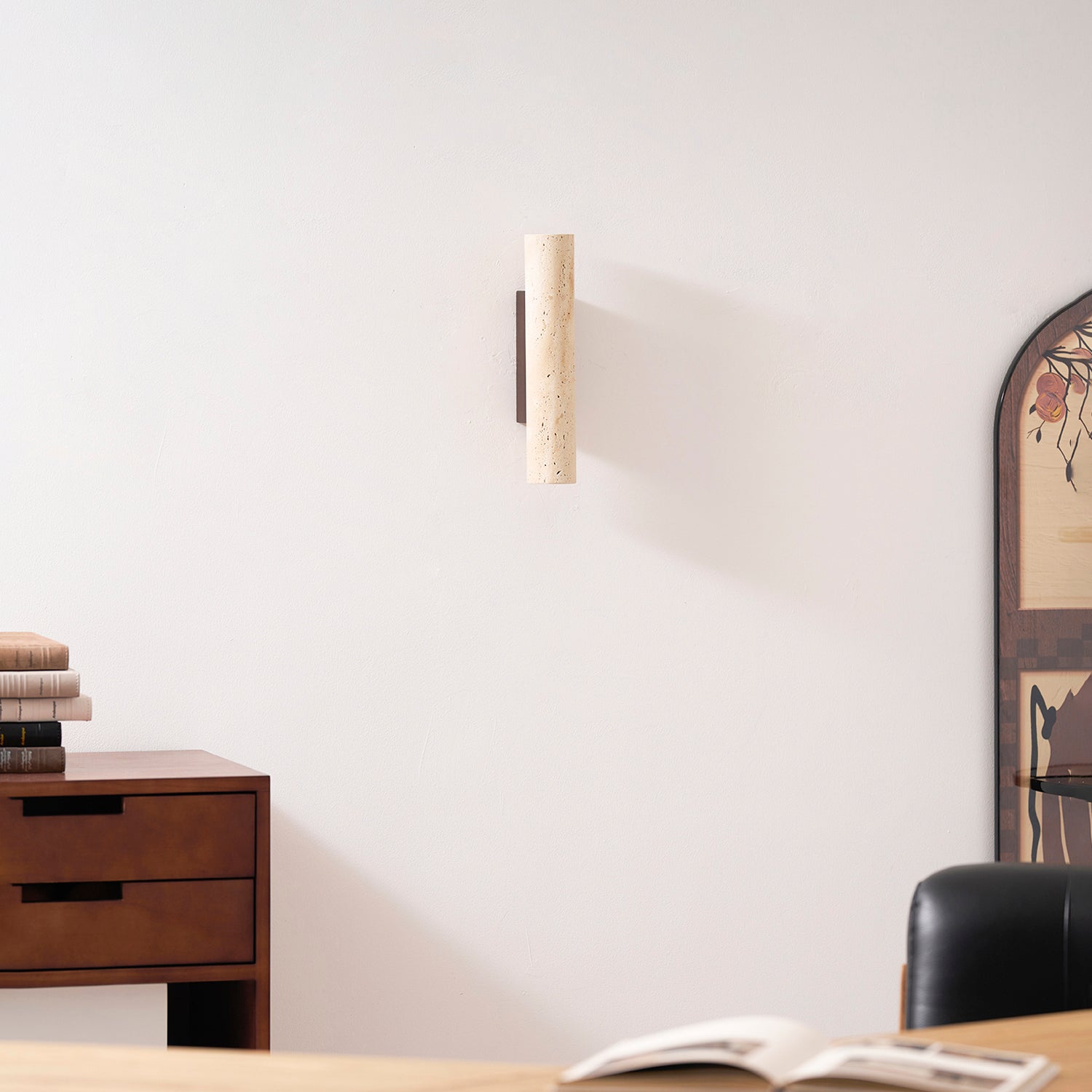 Applique murale moderne Eirikur en Noyer bois et travertin jaune