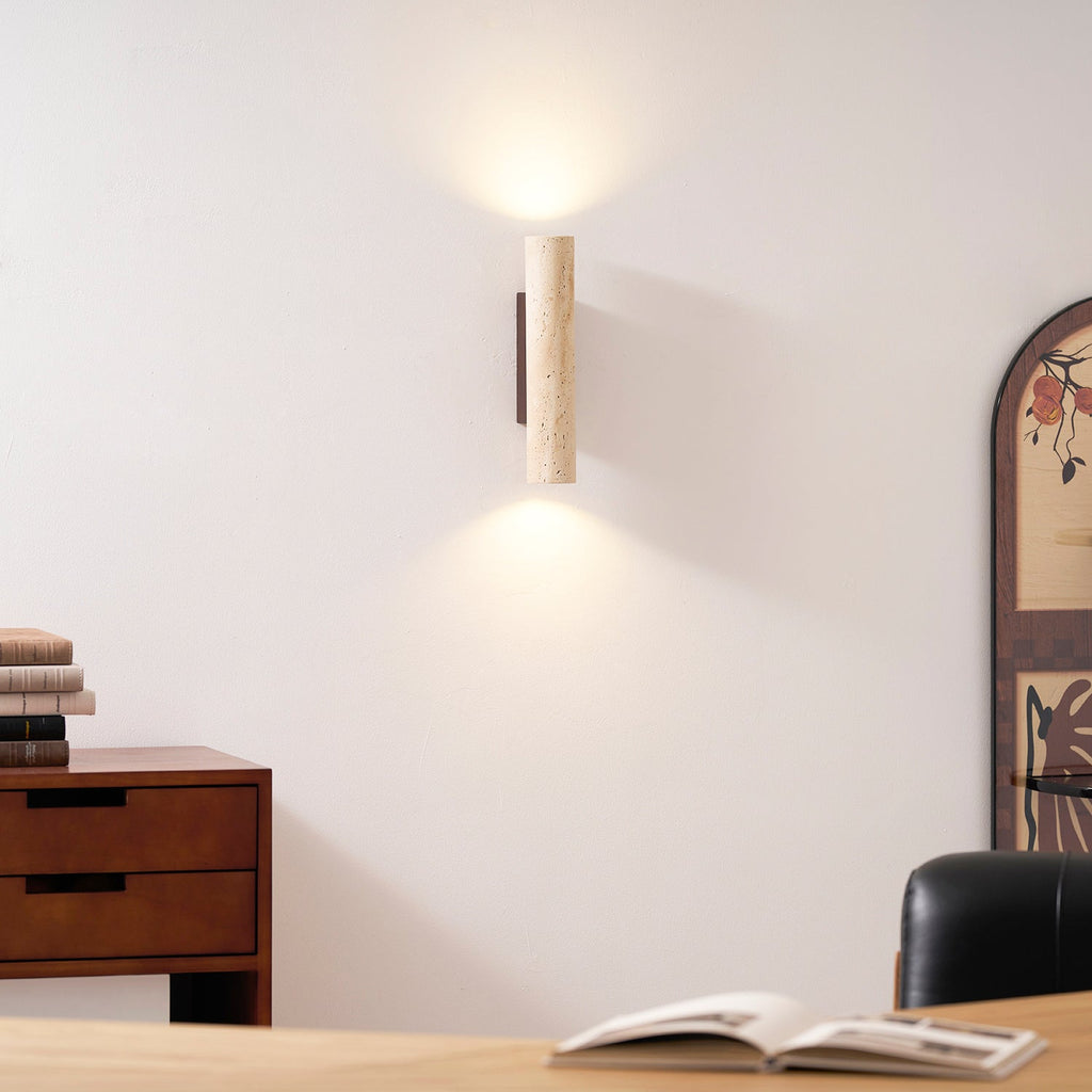 Applique murale moderne Eirikur en Noyer bois et travertin jaune